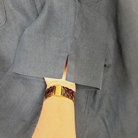 Vintage 90s Talbots 100% Irish Linen High Waist Notch Hem Navy BLUE Pants Size 6 - Picture 6 of 8